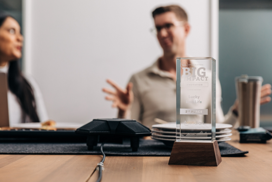 Winning the Small Business Big Impact Award from Meridian Credit Union