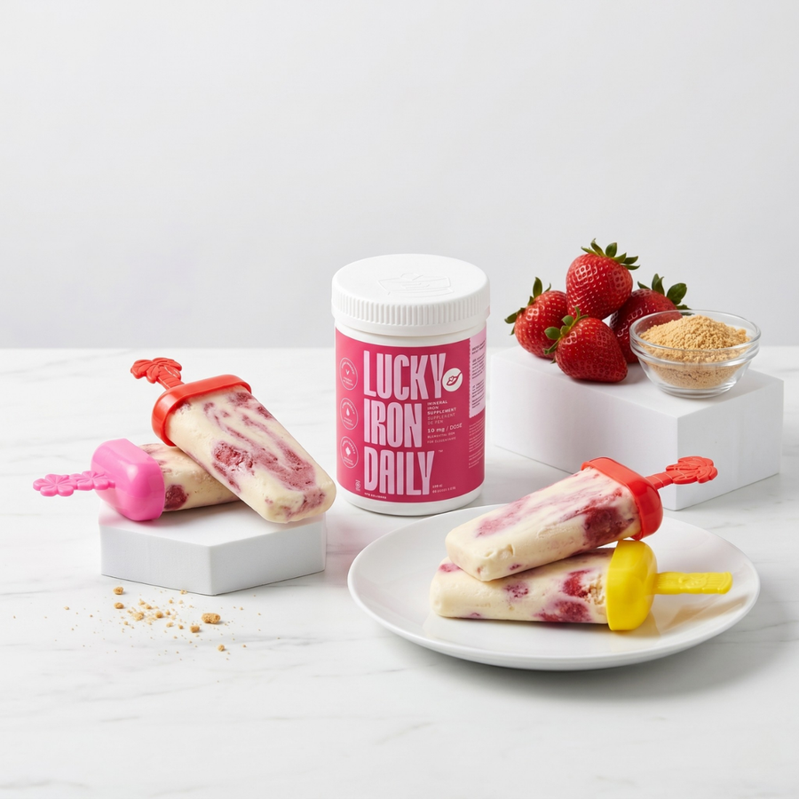 Healthy Iron-Boosted Strawberry Cheesecake Popsicles